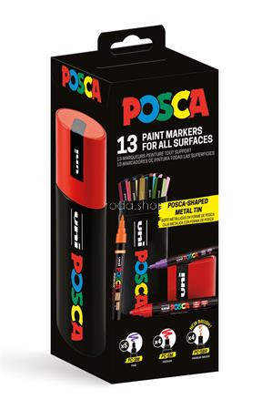 Dekormarker készlet, Posca fém dobozos, UNI "Posca", 13 különböző szín