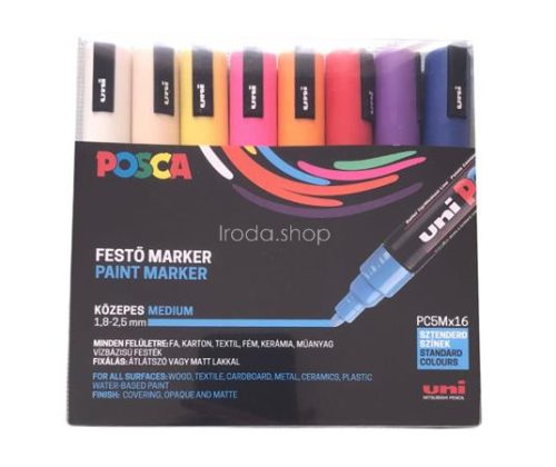 Dekormarker készlet, 1,8-2,5 mm, UNI "Posca PC-5M", 16 különböző szín