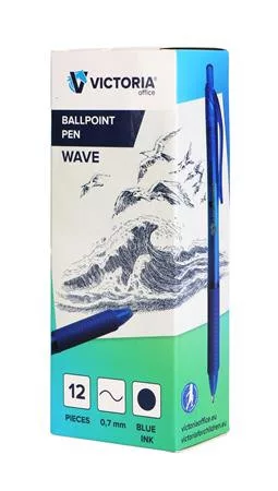 Golyóstoll, 0,7 mm, nyomógombos, VICTORIA OFFICE, „Wave”, kék