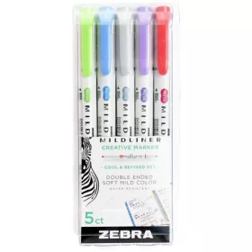   Szövegkiemelő készlet, 1,4/4,0 mm, kétvégű ZEBRA "Mildliner Cool & Refined" 5 szín