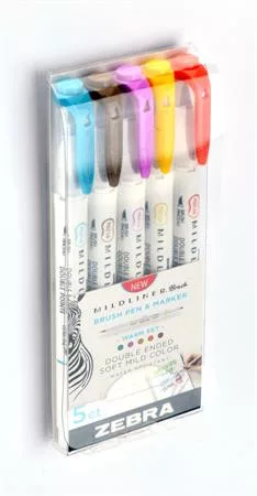 Ecsetirón készlet, kétvégű ZEBRA "Mildliner Warm", 5 szín