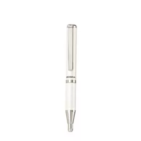   Golyóstoll, 0,24 mm, teleszkópos, metálfehér tolltest, ZEBRA "SL-F1", kék