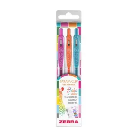   Zseléstoll készlet, 0,33 mm, nyomógombos, ZEBRA "Sarasa Clip Boho Vibes", 3 különböző szín
