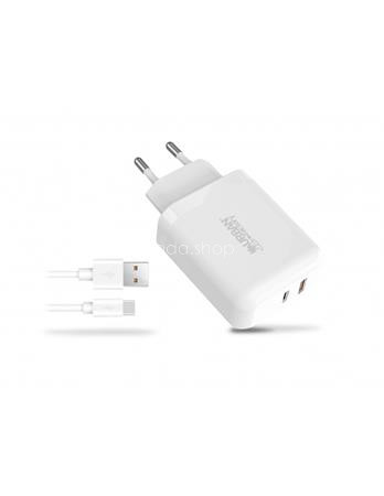 Hálózati töltő, 1xUSB-A (18W), 1xUSB-C (45W), USB-A–USB-C kábel, URBAN FACTORY