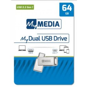   Pendrive, 64GB, USB 3.2 Gen1 + USB-C, alumínium ház, MYMEDIA "Dual" (by VERBATIM)