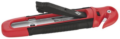 Univerzális kés, 18 mm, fóliavágóval, WEDO, "Safety" piros/fekete