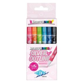   Filctoll készlet, 1-2 mm, metál ezüst, WEDO, 6 különböző színű kontúrral