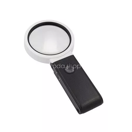 Nagyító, 90 mm, kihajtható állvánnyal, LED fénnyel, WEDO, fekete/fehér