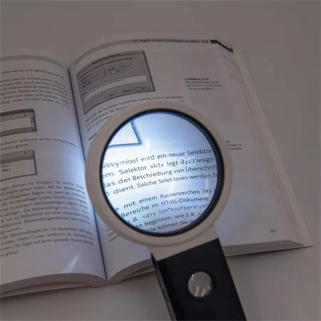Nagyító, 90 mm, kihajtható állvánnyal, LED fénnyel, WEDO, fekete/fehér