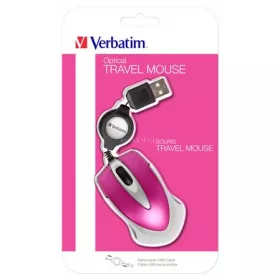   Egér, vezetékes, optikai, kisméret, USB, VERBATIM "Go Mini", ezüst-ciklámen