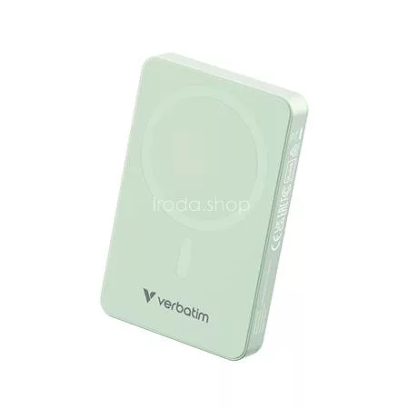 Power bank, mágneses (vezeték nélküli), 10.000mAh, VERBATIM "Charge n Go Essentials", zöld