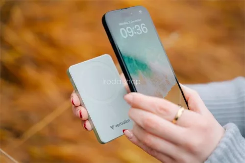 Power bank, mágneses (vezeték nélküli), 10.000mAh, VERBATIM "Charge n Go Essentials", zöld