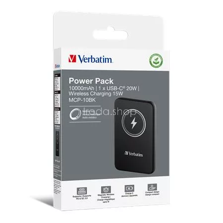 Power bank, mágneses (vezeték nélküli), 10.000mAh, VERBATIM "MCP-10, fekete