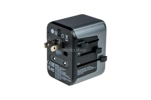 Utazóadapter, univerzális, USB-A(QC 3.0)/USB-C(PD30W)2xUSB, VERBATIM "UTA-03"
