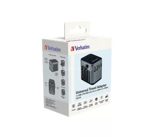 Utazóadapter, univerzális, USB-A(QC 3.0)/USB-C(PD30W)2xUSB, VERBATIM "UTA-03"