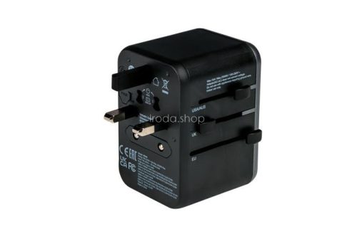 Utazóadapter, univerzális, USB-A(QC 3.0)/USB-C(PD61W)2xUSB, VERBATIM "UTA-04"