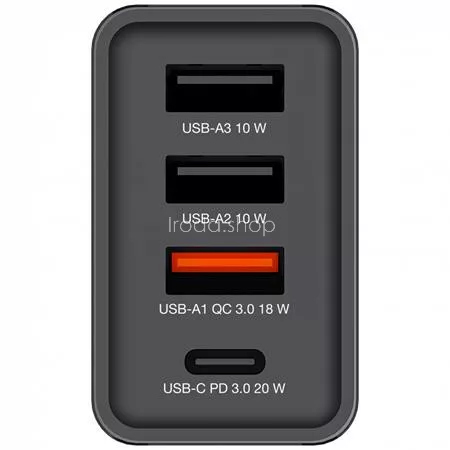 Hálózati töltő, 1xUSB-C PD (20W), USB-A QC 3.0, 2xUSB-A (10W), VERBATIM, fekete