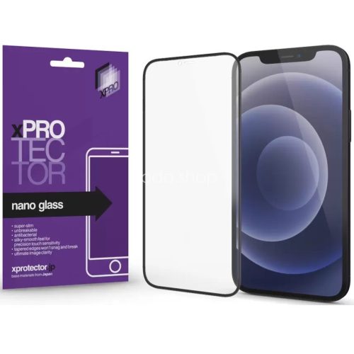 Apple iPhone 13 / 13 Pro / 14 / 16e, Kijelzővédő fólia, ütésálló fólia (az íves részre is!), Tempered Glass (edzett üveg), Xprotector Nano Glass, fekete