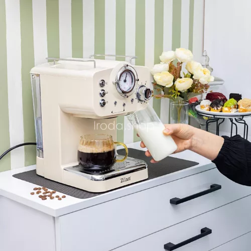 Zilan ZLN2992 retró eszpresszó kávéfőző, 1100 W, 15 bar, 1,25 liter kapacitás, tejhabosító, bézs