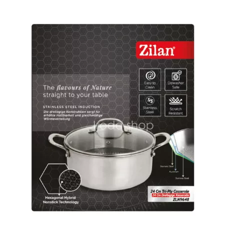 Zilan ZLN9648 Hexachef lábas fedővel, 24 cm, 4,3 liter, 3 rétegű, hatszögletű hibrid tapadásmentes belső