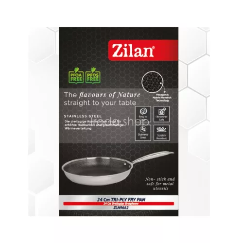 Zilan ZLN9662 Hexachef serpenyő, 24 cm, 1,4 liter, 3 rétegű, hatszögletű hibrid tapadásmentes belső